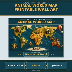 Animal World Map & 6 Continent Posters